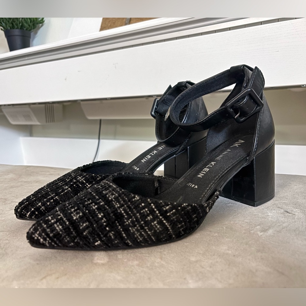Anne Klein Women's Black Tweed Ankle Strap Heels